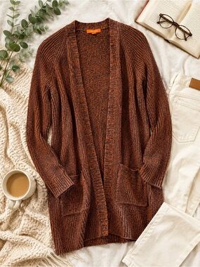 Joe Fresh Cozy Rust Brown Marled Knit Long Cardigan Sweater‎ Medium